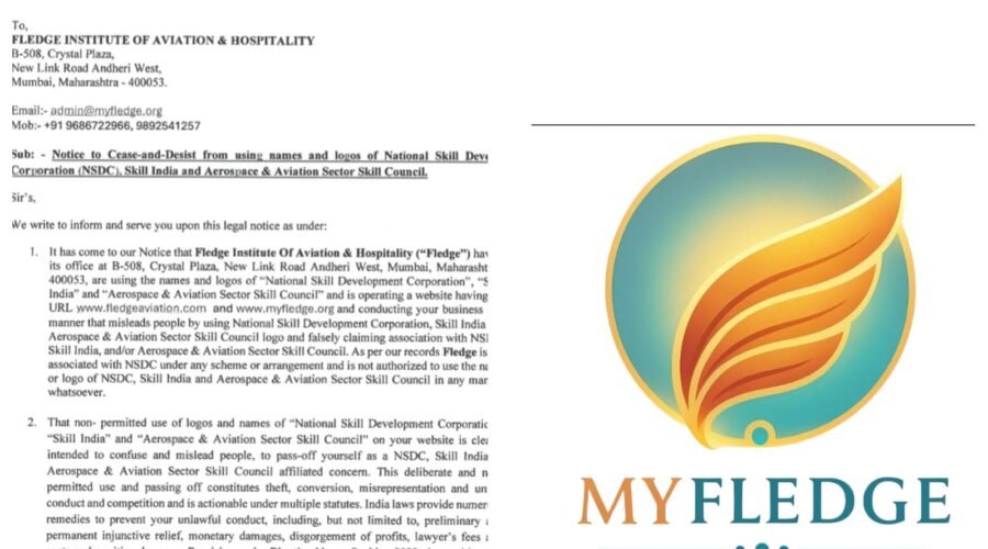 NSDC AND AEROSPACE & AVIATION SECTOR SKILL COUNCIL SEND LEGAL NOTICE OVER ALLEGED UNAUTHORIZED BRANDING USED BY MYFLEDGE TO MISLEAD STUDENTS