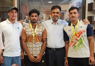 ANMOL SIDHU FELICITATES ROWERS JASPAL SINGH AND YUVRAJ PARMAR FOR THEIR OUTSTANDING ACHIEVEMENT