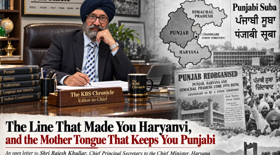 SIXTY YEARS AFTER HARYANA’S BIRTH, PUNJAB–HARYANA QUESTIONS DESERVE A SETTLEMENT, NOT JUST A CELEBRATION: KBS SIDHU