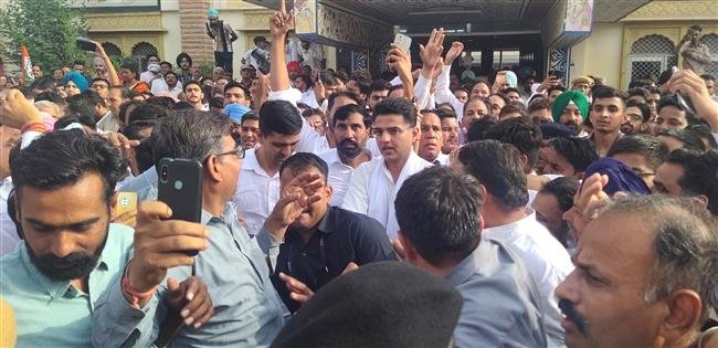 SACHIN PILOT WARMLY WELCOMED BY PARTY WORKERS