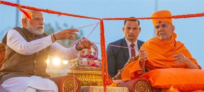 PM MODI REMEMBERS PRAMUKH SWAMI MAHARAJ AS GLOBAL SPIRITUAL LEADER