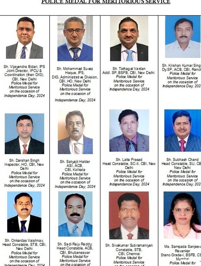 18 DISTINGUISHED AND MERITORIOUS SERVICE MEDALS AWARDED TO OFFICERS & OFFICIALS OF CBI ON THE OCCASION OF INDEPENDENCE DAY, 2024