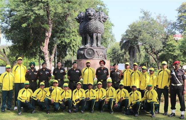 TERRITORIAL ARMY PLATINUM JUBILEE CYCLE EXPEDITION TEAM FLAGGED OFF FROM WAR MEMORIAL CHANDIMANDIR MILITARY STATION
