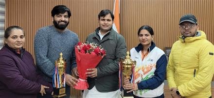 SPORTS MINISTER GAURAV GAUTAM   CONGRATULATES MEDAL-WINNING BASKETBALL TEAMS OF HARYANA