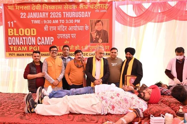 मां मनसा देवी निष्काम सेवक संघ चंडीगढ़ के 11वें ब्लड डोनेशन कैंप में 189 यूनिट रक्त एकत्रित